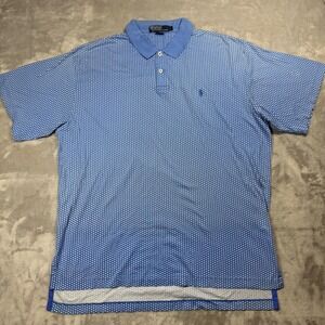 Polo Ralph Lauren Golf Polo Shirt Dotted Print Blue Short Sleeve Large